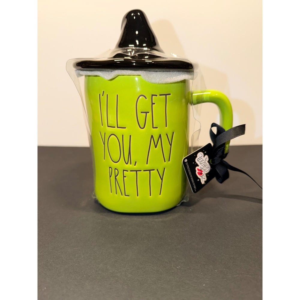 Rae Dunn Wizard of Oz Wicked Witch Hat Lid Mug I'll Get You My Pretty Green